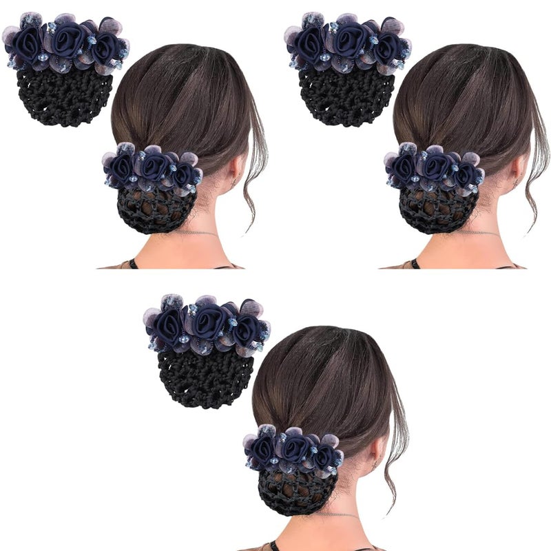 M'AYCREATE Floral Hair Snood Net Barrette Bun Cover Clip for Women Lady Maker Hairnet for Dancer Nurse Party Work or Daily 3 PCS - Image 1