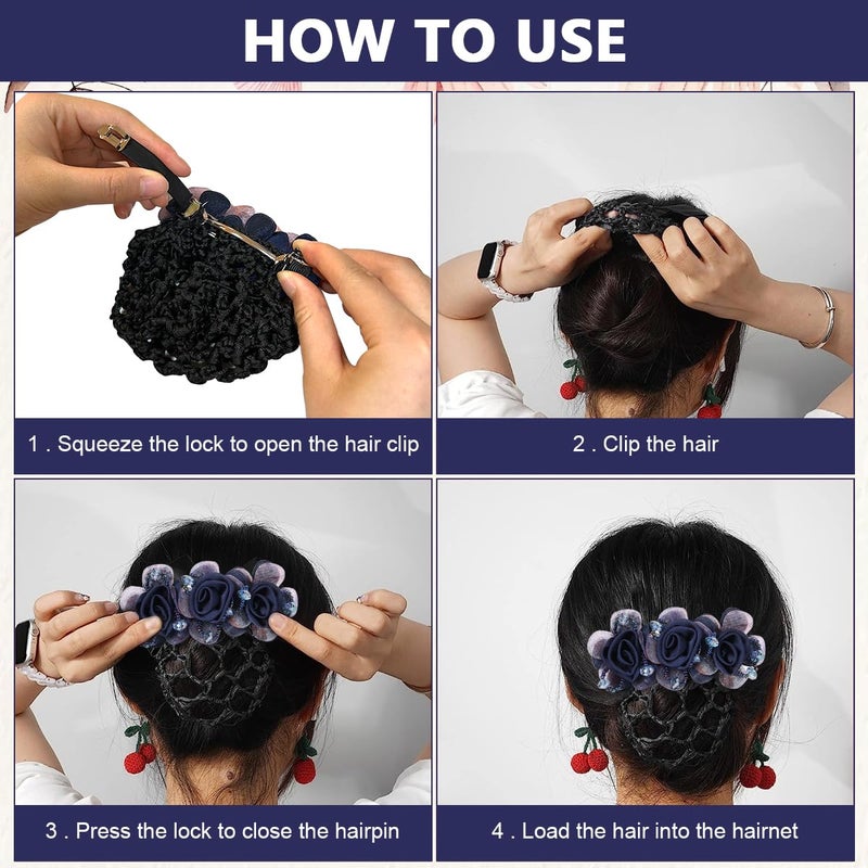 M'AYCREATE Floral Hair Snood Net Barrette Bun Cover Clip for Women Lady Maker Hairnet for Dancer Nurse Party Work or Daily 3 PCS - Image 4