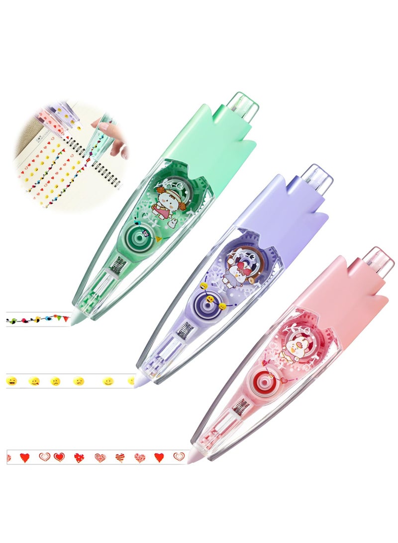 Cute Pattern Correction Tape Set for Kids, 3Pcs Press Type Decorative Pens for Scrapbooking and DIY Crafts - Image 1
