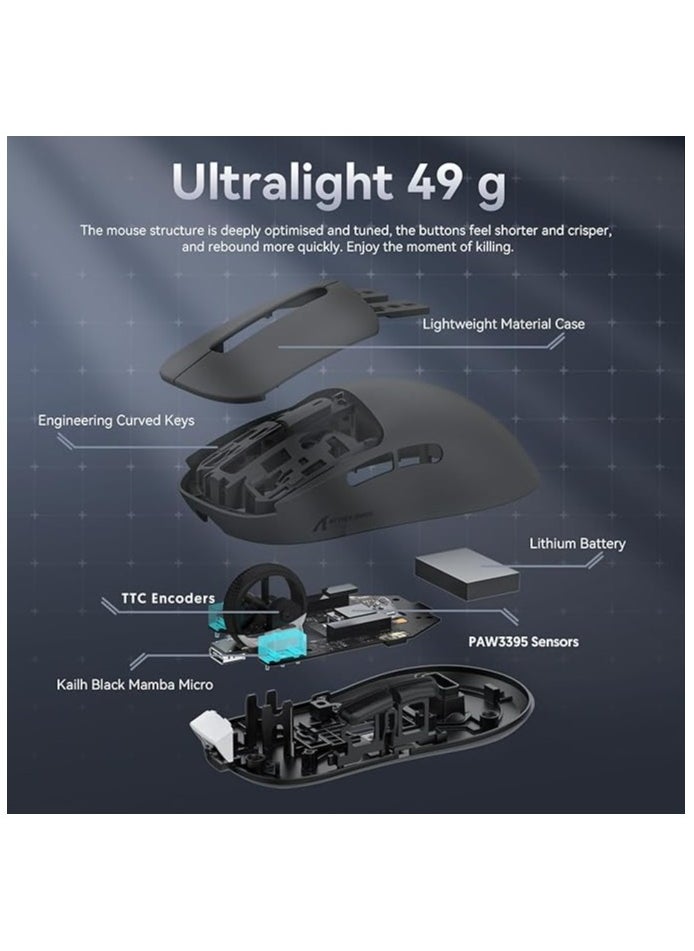 Attack Shark - ATTACK SHARK X3 49g Ultralight Mouse, PixArt PAW3395 Gaming Sensor, BT/2.4G Wireless/Wired Gaming Mouse, 26000 DPI, 200 Hours Battery, Office Mice for Win11/Xbox/PS/Mac (Black) - Image 1
