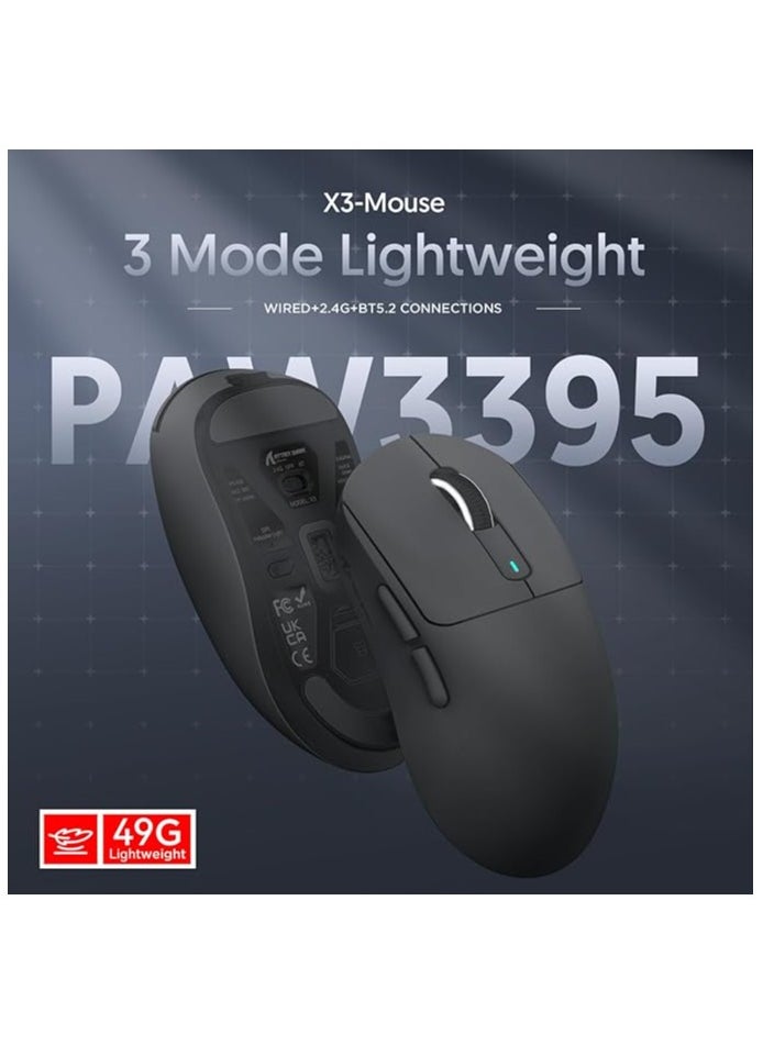 Attack Shark - ATTACK SHARK X3 49g Ultralight Mouse, PixArt PAW3395 Gaming Sensor, BT/2.4G Wireless/Wired Gaming Mouse, 26000 DPI, 200 Hours Battery, Office Mice for Win11/Xbox/PS/Mac (Black) - Image 1