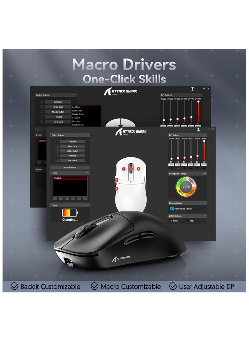 Attack Shark - ATTACK SHARK X3 49g Ultralight Mouse, PixArt PAW3395 Gaming Sensor, BT/2.4G Wireless/Wired Gaming Mouse, 26000 DPI, 200 Hours Battery, Office Mice for Win11/Xbox/PS/Mac (Black) - Image 1
