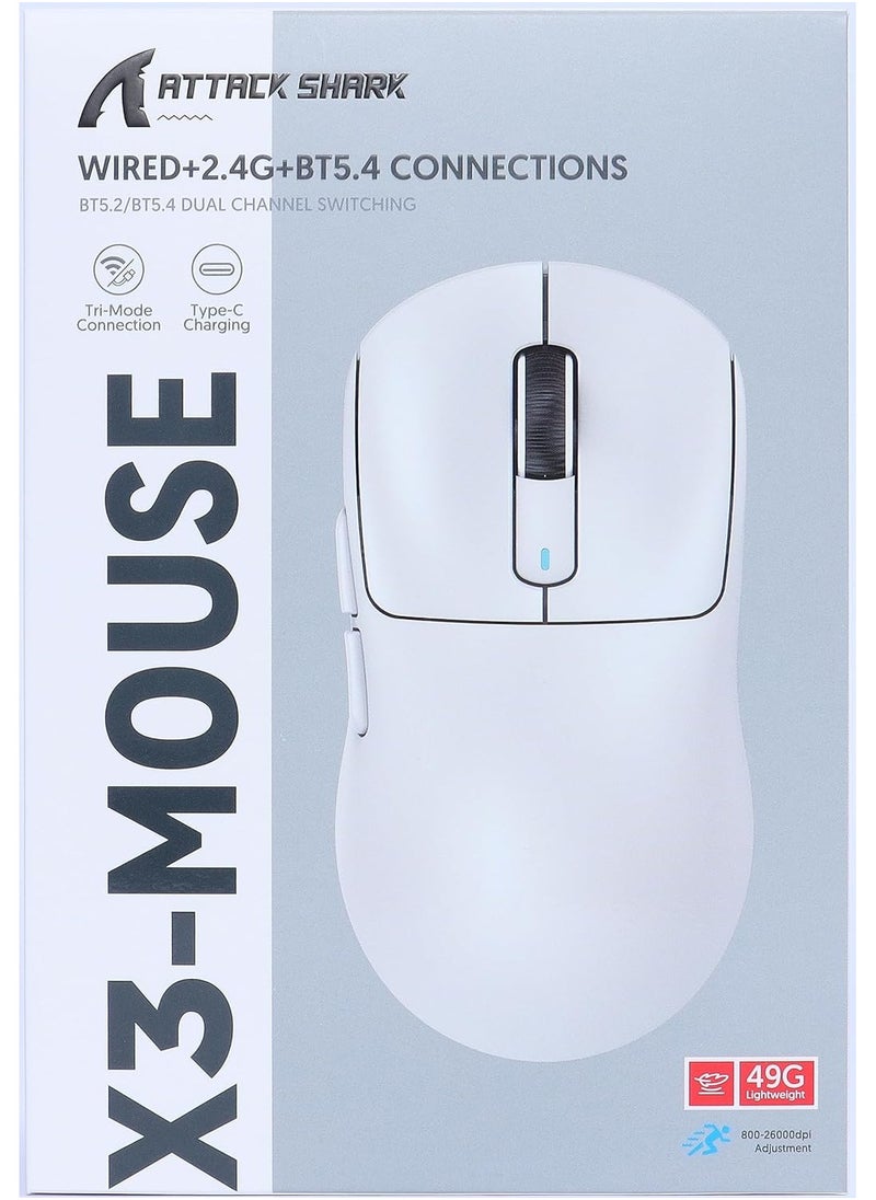 Attack Shark - ATTACK SHARK X3 49g Ultralight Mouse, PixArt PAW3395 Gaming Sensor, BT/2.4G Wireless/Wired Gaming Mouse, 26000 DPI, 200 Hours Battery, Office Mice for Win11/Xbox/PS/Mac (Black) - Image 1