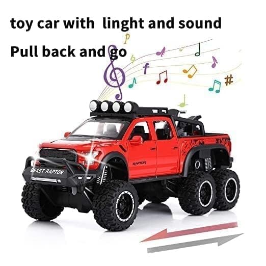 Royals hub Big Size Ford Raptor F150 Model Car 1:28 Scale Exclusive Alloy Metal Pull Back Die-cast Diecast Metal Pullback Toy car Openable Doors & Light Music Birthday Gift Car Colors as Per Stock - Image 4