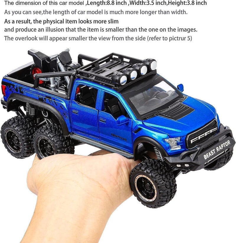 Royals hub Big Size Ford Raptor F150 Model Car 1:28 Scale Exclusive Alloy Metal Pull Back Die-cast Diecast Metal Pullback Toy car Openable Doors & Light Music Birthday Gift Car Colors as Per Stock - Image 3