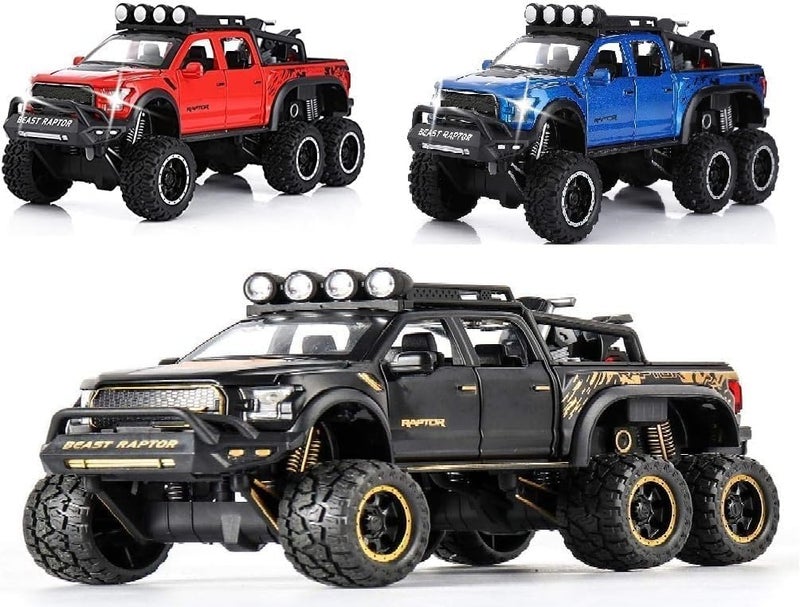 Royals hub Big Size Ford Raptor F150 Model Car 1:28 Scale Exclusive Alloy Metal Pull Back Die-cast Diecast Metal Pullback Toy car Openable Doors & Light Music Birthday Gift Car Colors as Per Stock - Image 2