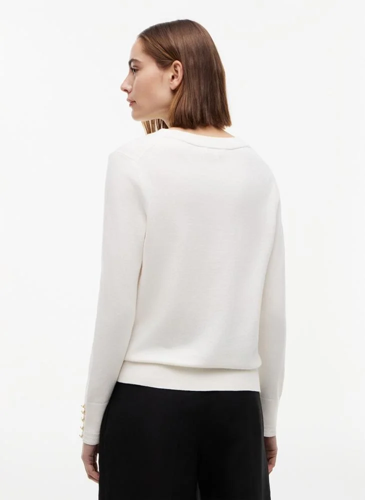Tommy Hilfiger Gold-Tone Button Cuff V-Neck Jumper