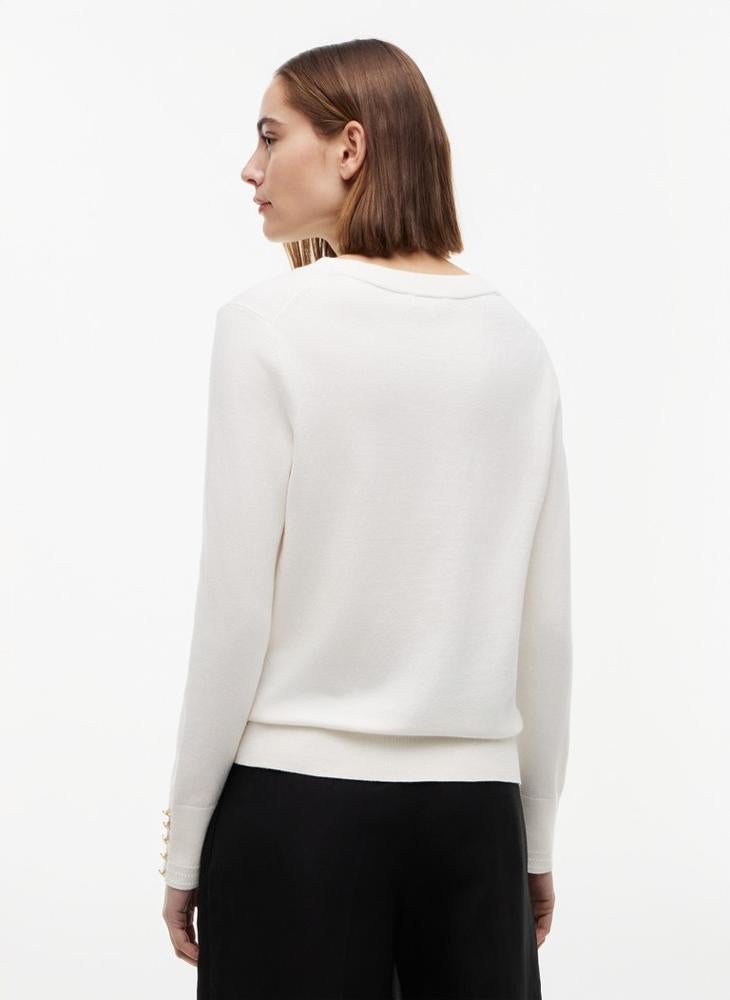 TOMMY HILFIGER Gold-Tone Button Cuff V-Neck Jumper - Image 2