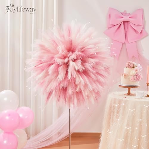 Faylifeway 50pcs Pampas Grass 17in for Living Room Decor Blush Pink Pampas Grass Decor Fluffy Pink Flowers for Home Birthday Bathroom Baby Shower Wall Bow DecorBlush Cream Pink - Image 3