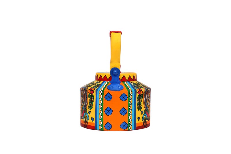 A Krazy Mug Hand Crafted & Hand Designed Colourful Decorative Traditional Village Theme Desi Tea Chai Aluminium Kettle (1.25 L), Multicolor - Image 2