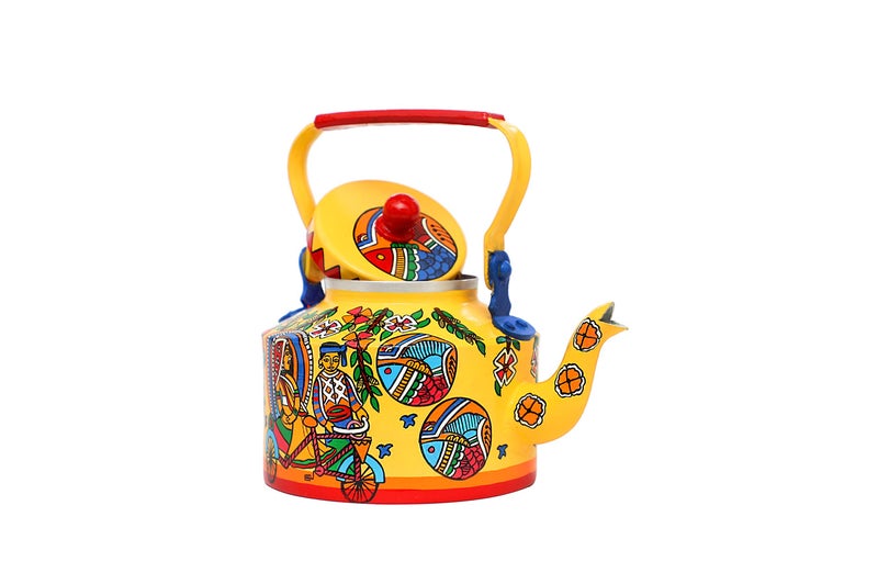 A Krazy Mug Hand Crafted & Hand Designed Colourful Decorative Traditional Village Theme Desi Tea Chai Aluminium Kettle (1.25 L), Multicolor - Image 5