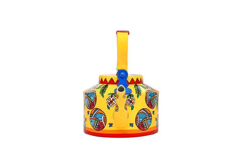 A Krazy Mug Hand Crafted & Hand Designed Colourful Decorative Traditional Village Theme Desi Tea Chai Aluminium Kettle (1.25 L), Multicolor - Image 4