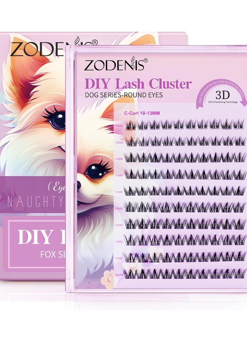 ZODENIS 100Pcs Lashes Cluster DIY Lash Extension Kit Cute Dog Series 11-16mm Mix Individual Lashes Dog Eye Lashes Natural Look Cluster Lashes C Curl Wispy False Eyelashes Lash Kit  - Image 2