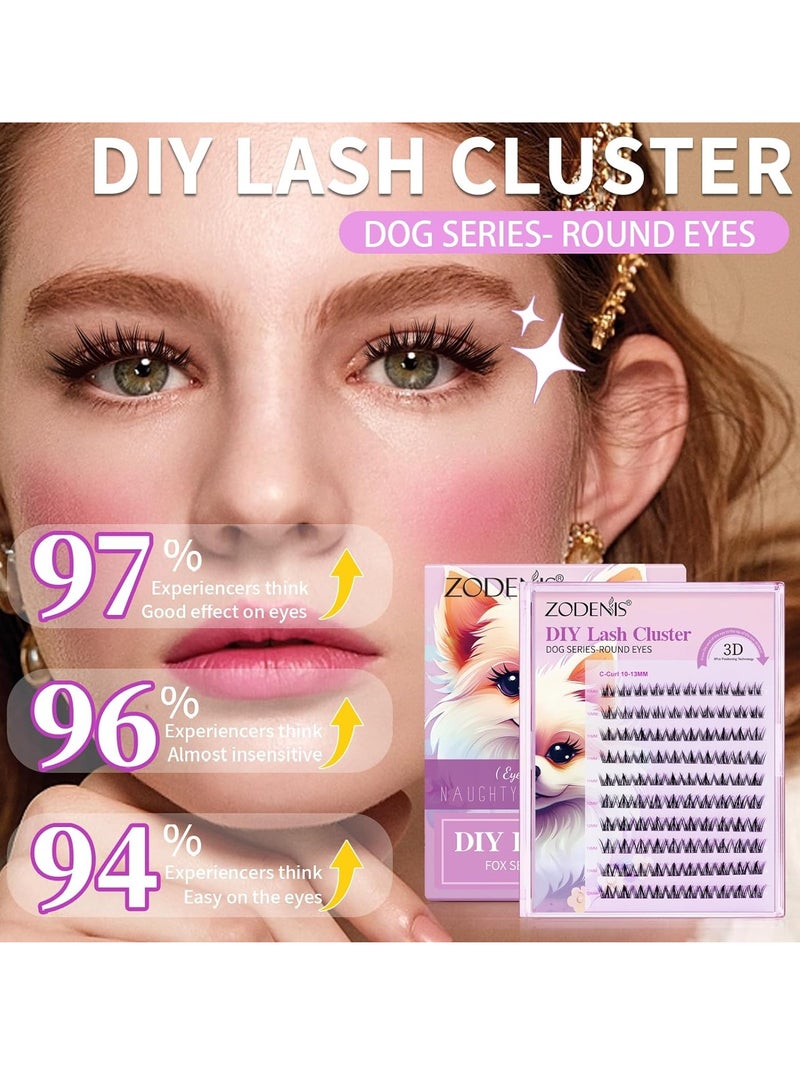 ZODENIS 100Pcs Lashes Cluster DIY Lash Extension Kit Cute Dog Series 11-16mm Mix Individual Lashes Dog Eye Lashes Natural Look Cluster Lashes C Curl Wispy False Eyelashes Lash Kit  - Image 3