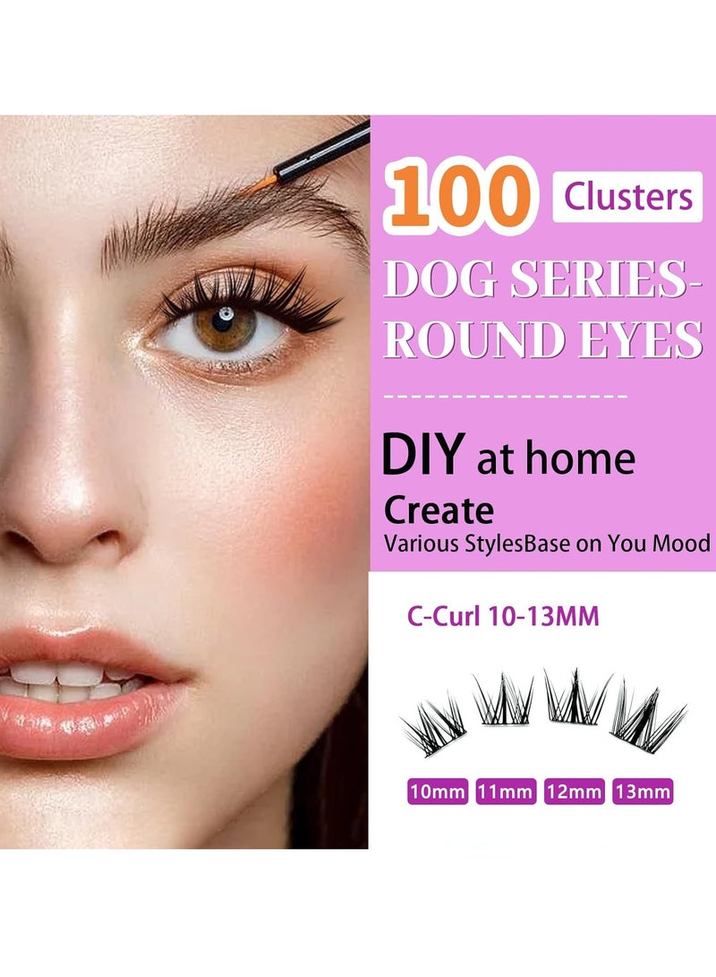 ZODENIS 100Pcs Lashes Cluster DIY Lash Extension Kit Cute Dog Series 11-16mm Mix Individual Lashes Dog Eye Lashes Natural Look Cluster Lashes C Curl Wispy False Eyelashes Lash Kit  - Image 4