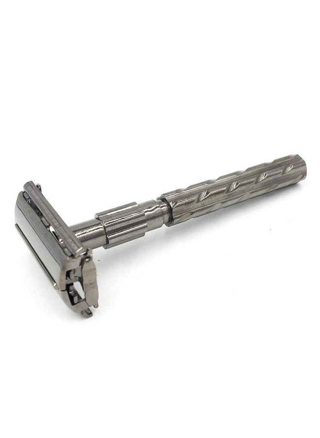 Parker Safety Razor - Parker 22R Gunmetal Long Handle Heavyweight Butterfly Open Double Edge Safety Razor For Men 5 Parker Premium Platinum Double Edge Razor Blades Included - Image 1
