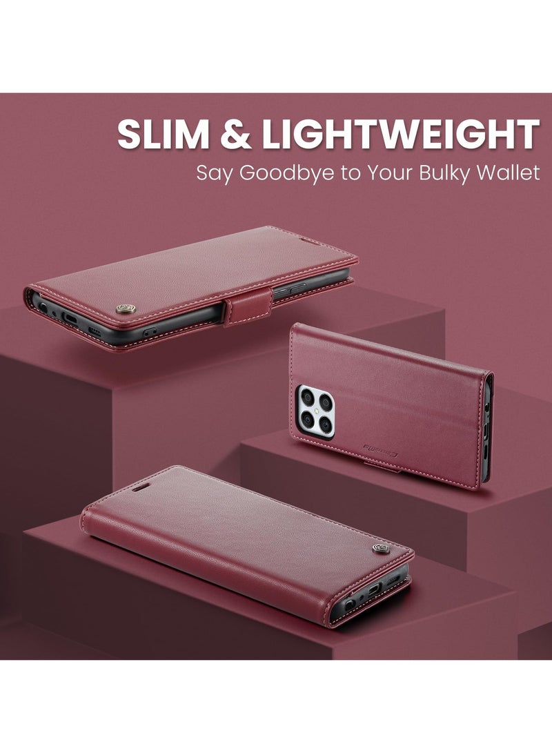 CaseMe Phone Case Luxury PU Leather Design Anti Fingerprint 023 Flip Cover Card Slot Holder Cover For Honor X8 (Red) - Image 3