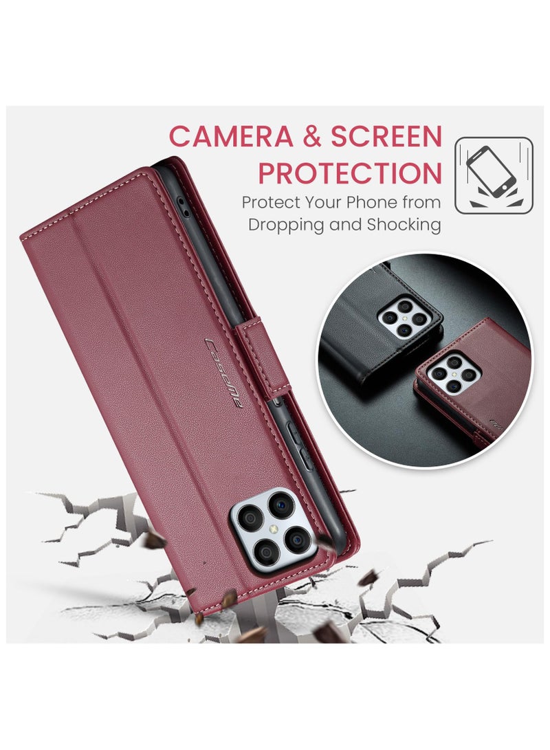 CaseMe Phone Case Luxury PU Leather Design Anti Fingerprint 023 Flip Cover Card Slot Holder Cover For Honor X8 (Red) - Image 4