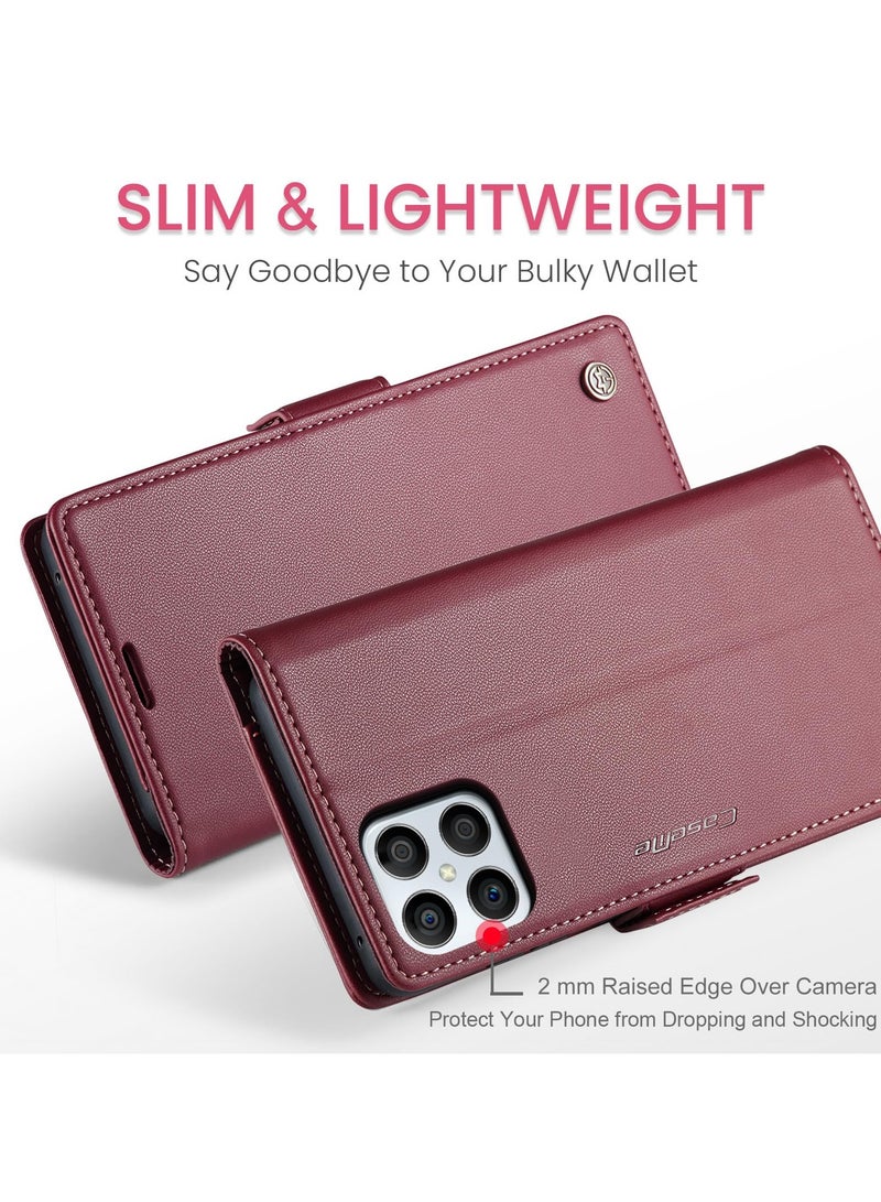 CaseMe Phone Case Luxury PU Leather Design Anti Fingerprint 023 Flip Cover Card Slot Holder Cover For Honor X8 (Red) - Image 5