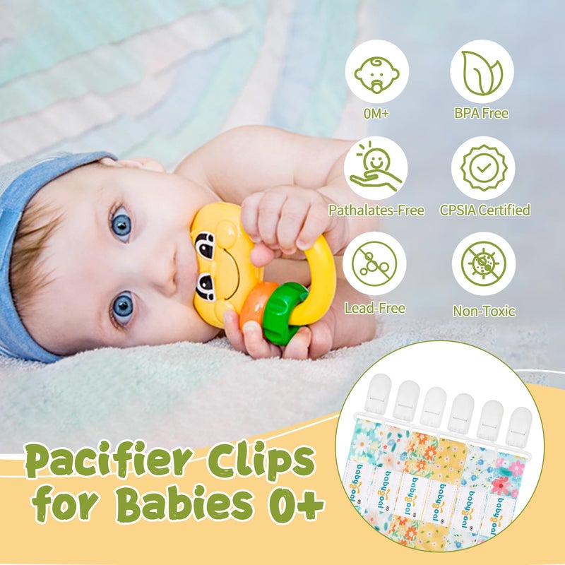 babygoal Floral Pacifier Clips, 6 Pack Binky Paci Holder Clips Leashes Fits for Most Pacifiers and Binkies 6PS31 - Image 2