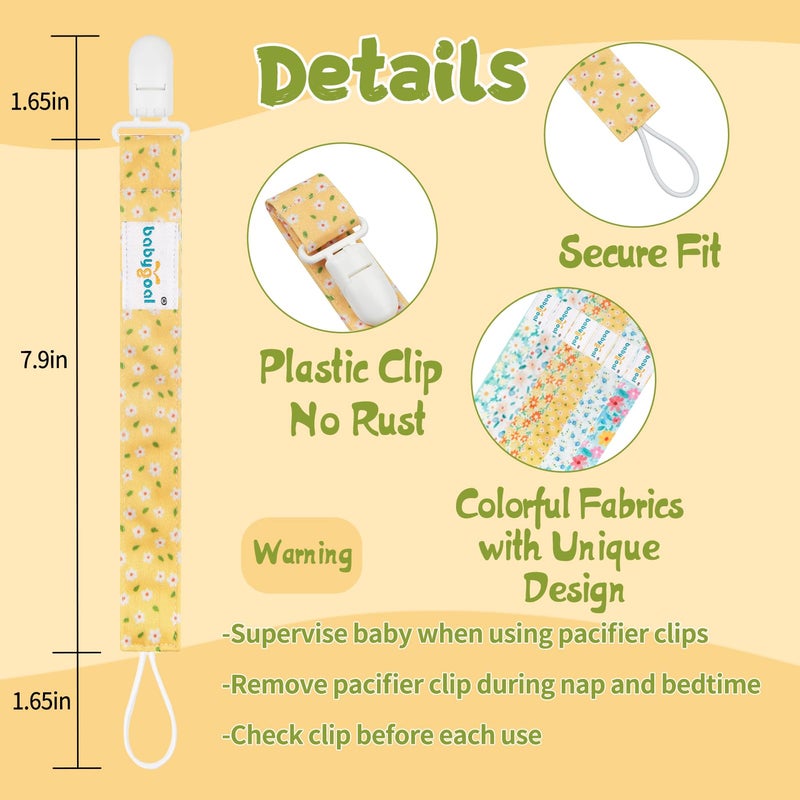 babygoal Floral Pacifier Clips, 6 Pack Binky Paci Holder Clips Leashes Fits for Most Pacifiers and Binkies 6PS31 - Image 3