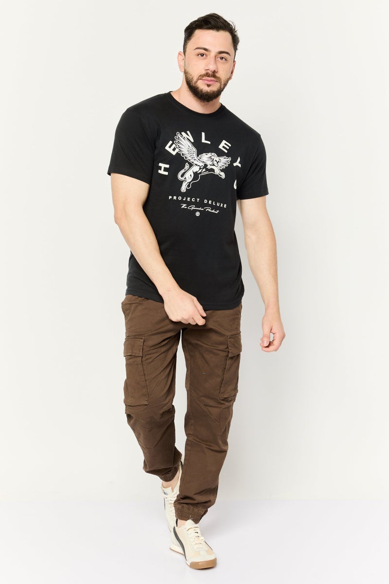 Henleys Men Crew Neck Short Sleeves Brand Logo T-Shirt, Black - Image 2