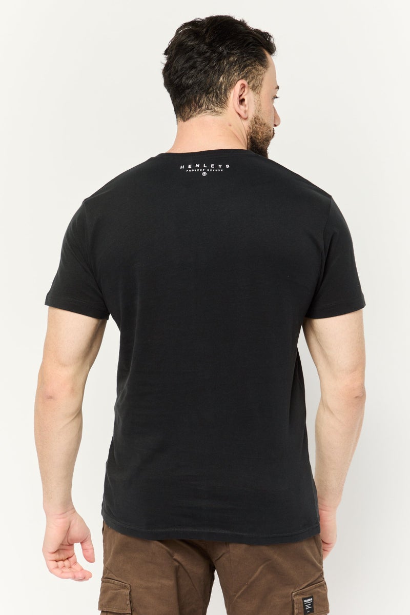 Henleys Men Crew Neck Short Sleeves Brand Logo T-Shirt, Black - Image 4