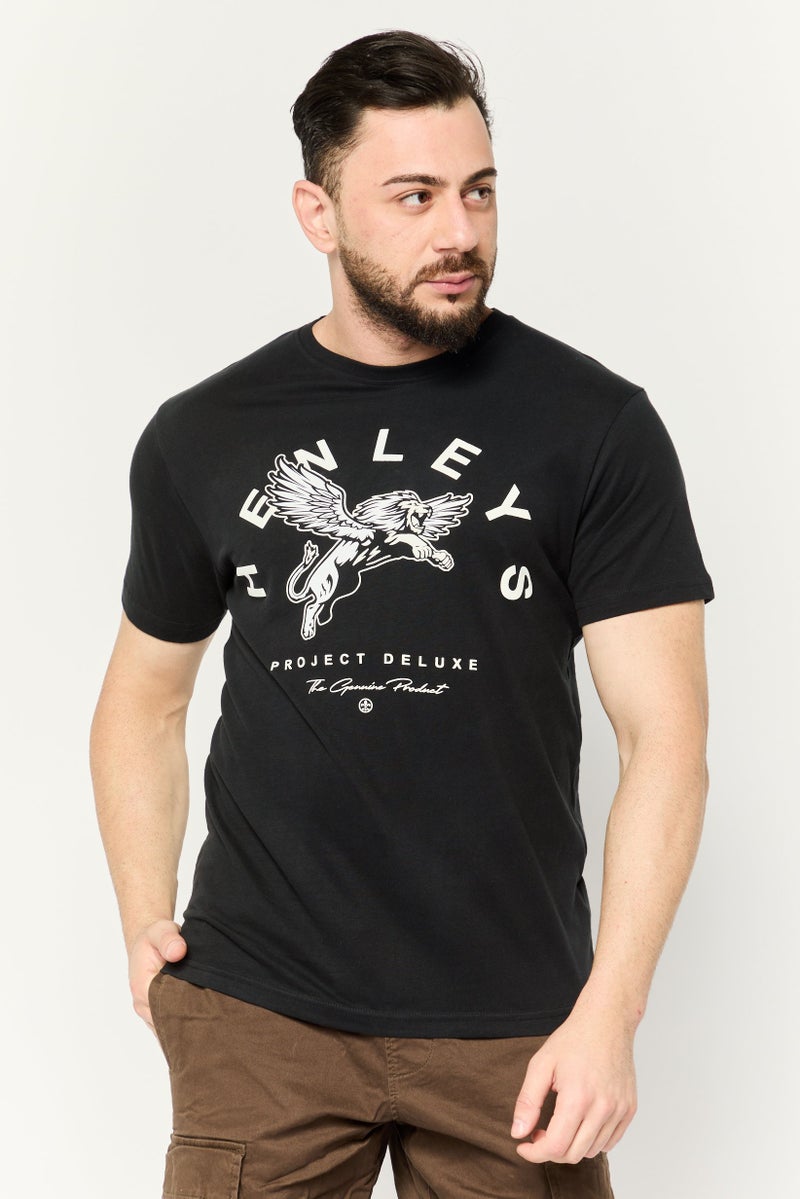 Henleys Men Crew Neck Short Sleeves Brand Logo T-Shirt, Black - Image 1