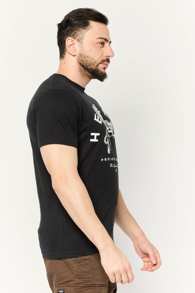 Henleys Men Crew Neck Short Sleeves Brand Logo T-Shirt, Black - Image 3