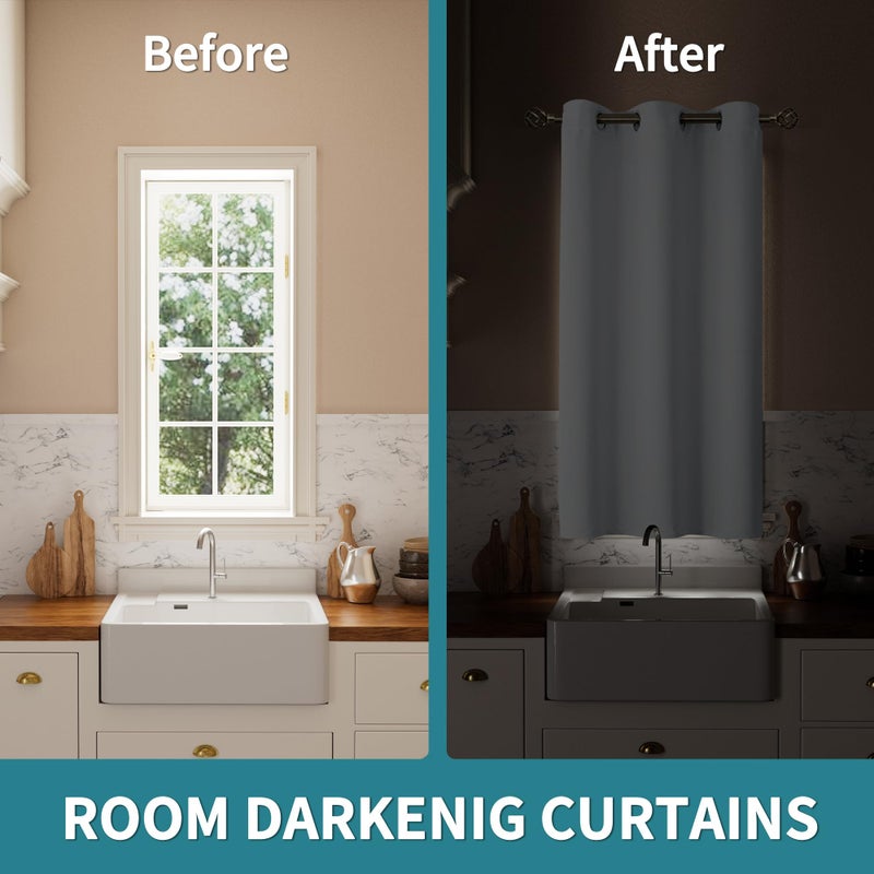 BGment Bression Kitchen Stain 45 بوصة الطول غرفة قصيرة ستارة غامق للنافذة الصغيرة جروميت الخصوصية الحرارية معزولة من أشعة الشمس الحجب لغرفة النوم 1 لوحة 38 × 45 بوصة رمادية بيضاء - Image 3