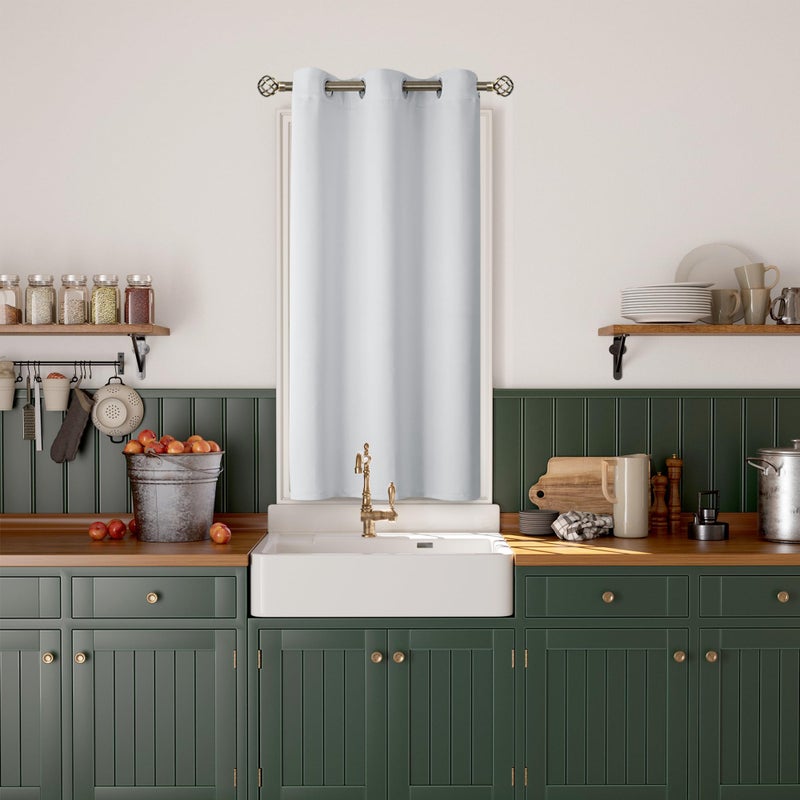 BGment Bression Kitchen Stain 45 بوصة الطول غرفة قصيرة ستارة غامق للنافذة الصغيرة جروميت الخصوصية الحرارية معزولة من أشعة الشمس الحجب لغرفة النوم 1 لوحة 38 × 45 بوصة رمادية بيضاء - Image 1