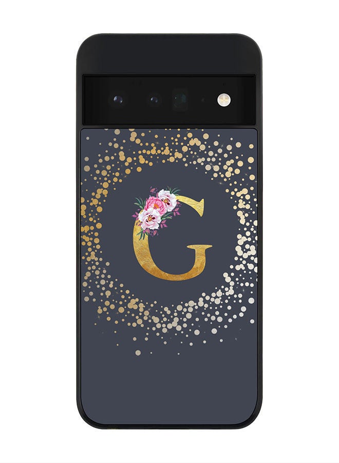 Stylizedd Rugged Black edge case for Google Pixel 6 Pro 5G Slim fit Soft Case Flexible Rubber Edges Anti Drop TPU Gel Thin Cover - Custom Monogram Initial Letter Floral Pattern Alphabet - G (Grey ) - Image 1