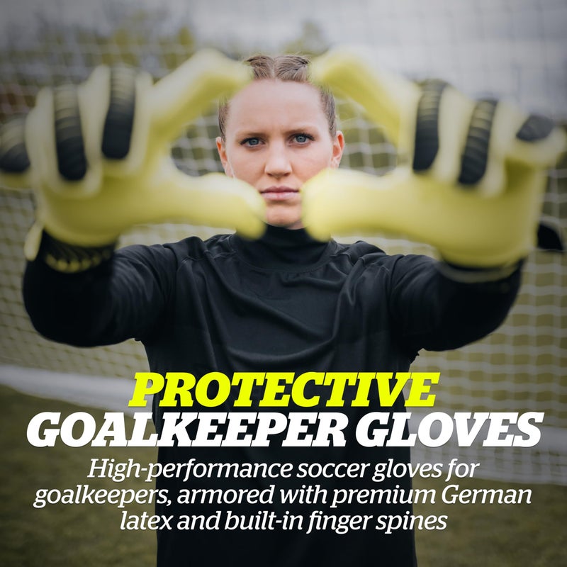 Storelli Silencer Sly Goalkeeper Gloves, Soccer Accessories, Sports Equipment, High-Impact Hand Protection with Removable Finger Spines, Unisex, Youth, Glove Bag Included, Black, Yellow, Size 11 - Image 2