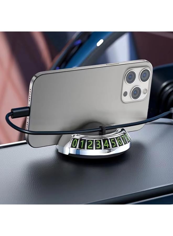 Beauenty New Car Interior Central Control Ornament 2-In-1 Multifunctional Car Phone Holder With 360° Rotation And Temporary Parking Night Light License Plate (Silver) - Image 4