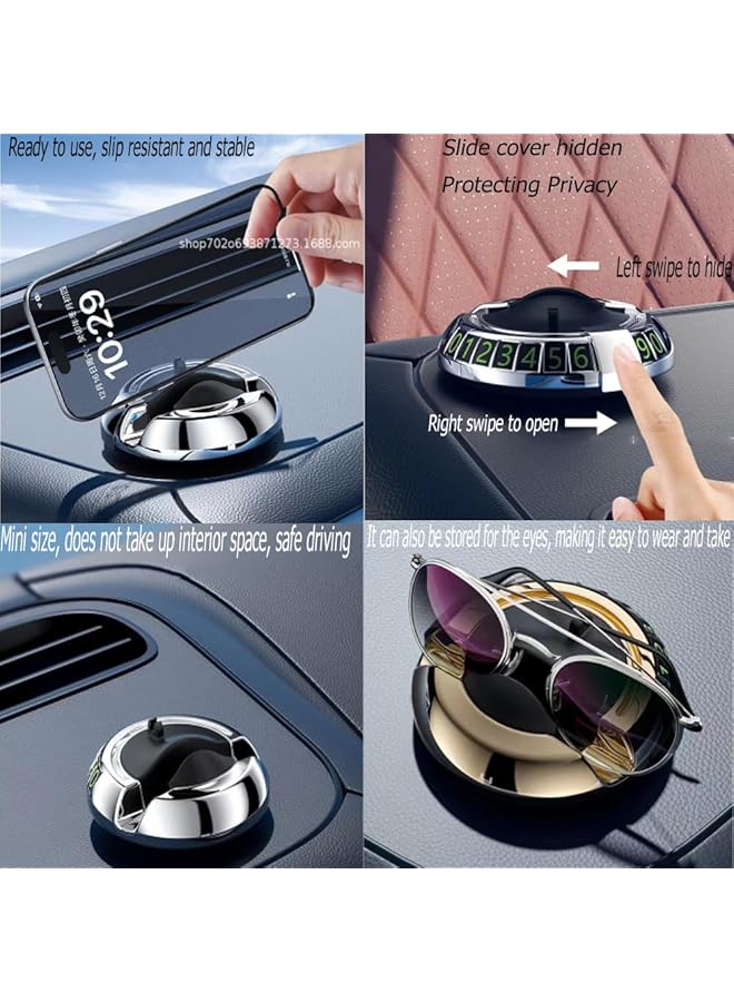 Beauenty New Car Interior Central Control Ornament 2-In-1 Multifunctional Car Phone Holder With 360° Rotation And Temporary Parking Night Light License Plate (Silver) - Image 5