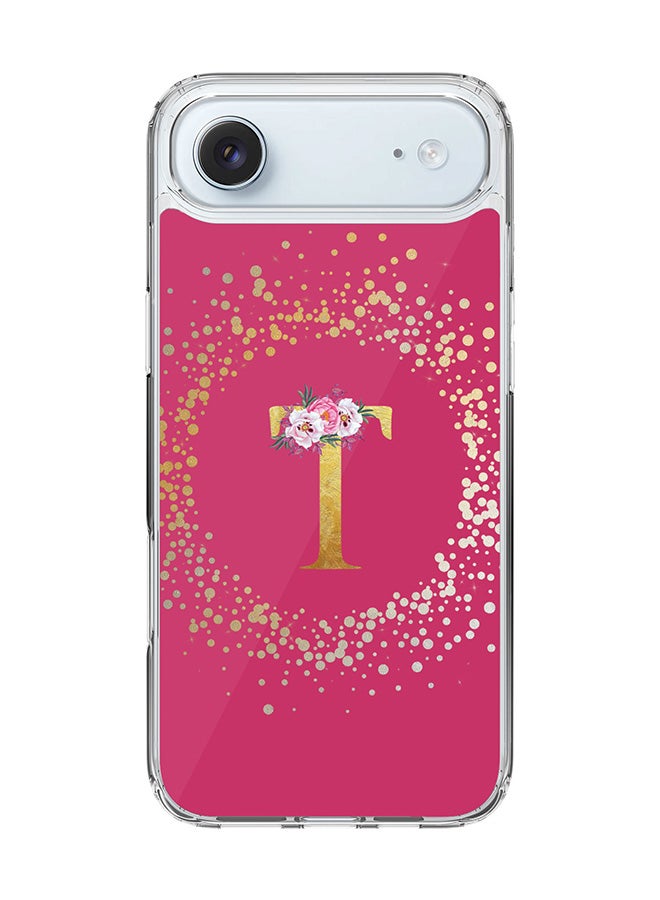 Stylizedd Classic Clear MagSafe Case for iPhone 17 Air , Hybrid Soft Case Flexible Edges Anti Drop TPU PC Gel Thin Transparent Cover [ Designed for iPhone 17 Air ] - Custom Monogram Initial Letter Floral Pattern Alphabet - T ( Deep Pink Rose )