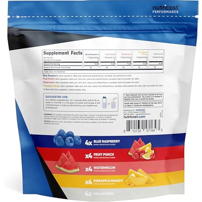 Nutricost Creatine Monohydrate Powder Variety Stickpacks (5 Flavors, 20 Servings) - Micronized, 5 Grams of Creatine Monohydrate Per Pack - Image 5
