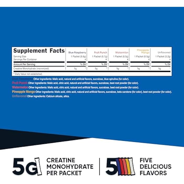 Nutricost Creatine Monohydrate Powder Variety Stickpacks (5 Flavors, 20 Servings) - Micronized, 5 Grams of Creatine Monohydrate Per Pack - Image 2