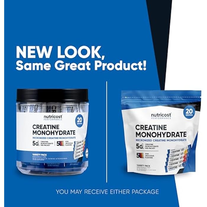 Nutricost Creatine Monohydrate Powder Variety Stickpacks (5 Flavors, 20 Servings) - Micronized, 5 Grams of Creatine Monohydrate Per Pack - Image 3