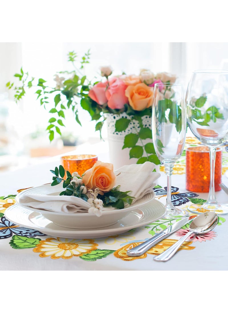 Moukeren Moukeren 8 Pcs Spring Easter Round Placemats and Coasters Set 14 Embroidered Flower Butterfly Table Placemats and 4 Daisy Coasters Floral Cup Mat for Tabletop Decoration  - Image 5