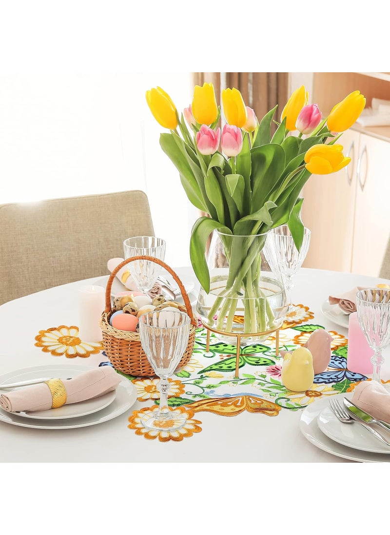 Moukeren Moukeren 8 Pcs Spring Easter Round Placemats and Coasters Set 14 Embroidered Flower Butterfly Table Placemats and 4 Daisy Coasters Floral Cup Mat for Tabletop Decoration  - Image 4