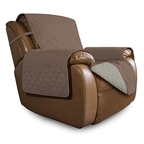 Easy-Going Oversized Recliner Cover Reversible Couch Cover Sofa Cover for Living Room Water Resistant Furniture Protector with Elastic Straps for Pets Dog (Oversized Recliner, Brown/Beige) - Image 1