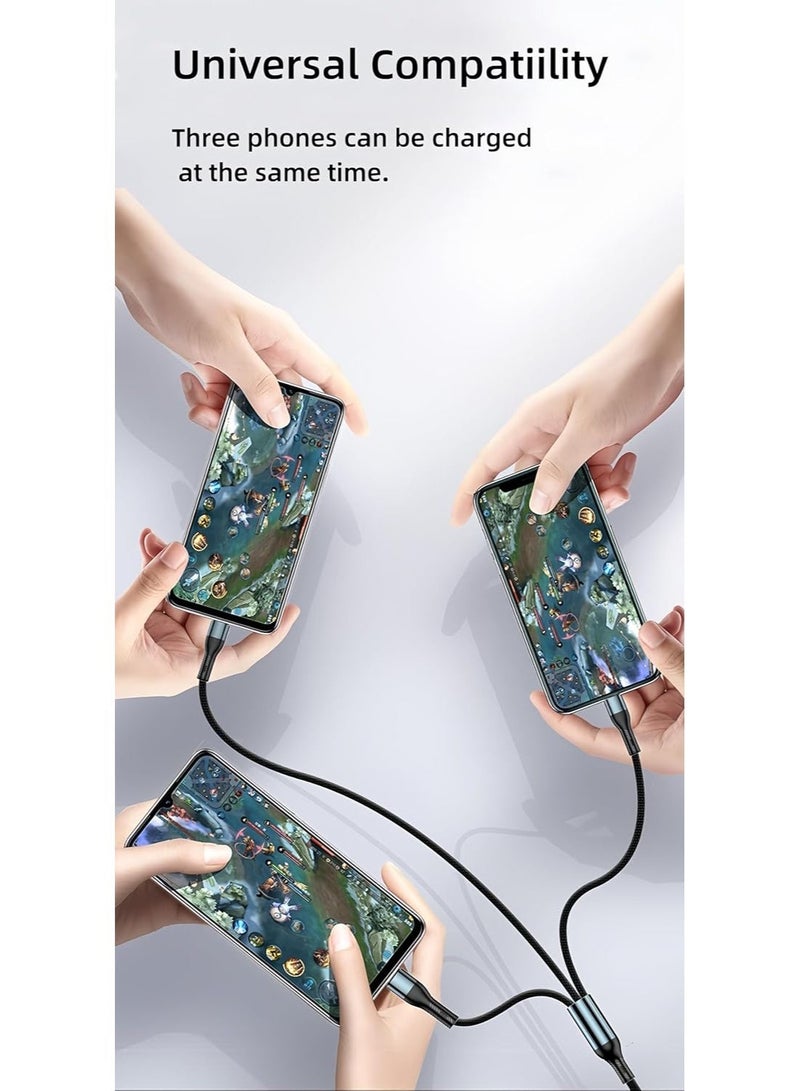 x_shot وصلة شحن سريعة متعددة ، كابل شاحن USB متعدد 3 في 1 من النايلون المضفر للشحن السريع مع منفذ نوع C، مايكرو USB، منفذ لمعظم الهواتف / التابلت - اسود - Image 3