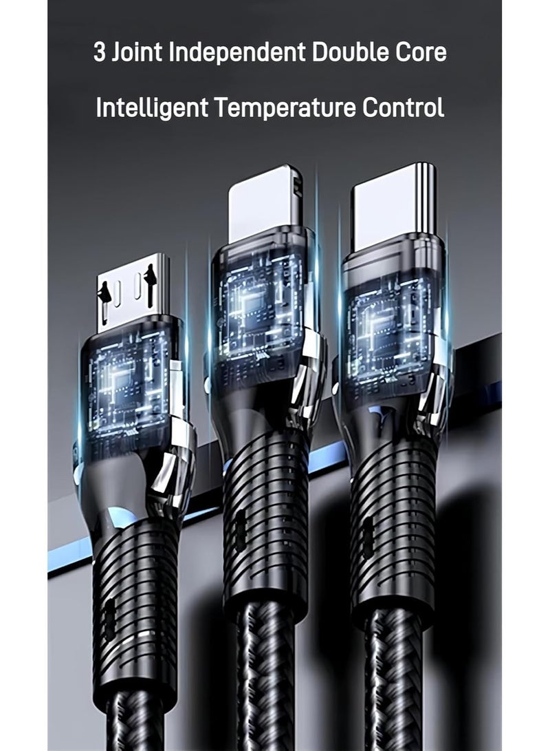 x_shot وصلة شحن سريعة متعددة ، كابل شاحن USB متعدد 3 في 1 من النايلون المضفر للشحن السريع مع منفذ نوع C، مايكرو USB، منفذ لمعظم الهواتف / التابلت - اسود - Image 5