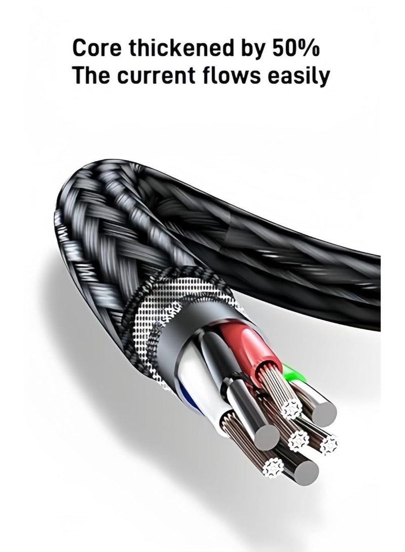 x_shot وصلة شحن سريعة متعددة ، كابل شاحن USB متعدد 3 في 1 من النايلون المضفر للشحن السريع مع منفذ نوع C، مايكرو USB، منفذ لمعظم الهواتف / التابلت - اسود - Image 2