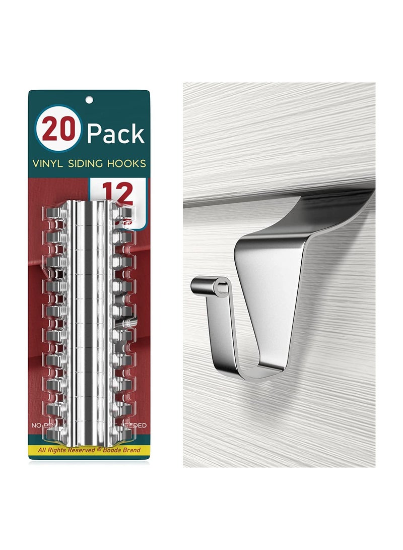 Vinyl Siding Hooks, Heavy Duty No-Hole Stainless Steel Siding Clips Hooks for Hanging Ornaments, Wreaths, Camera, String Lights, Wreath Pictures Hook, 20 Pack - Image 1