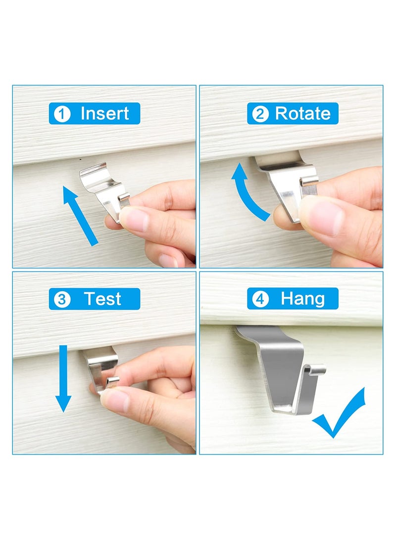 Vinyl Siding Hooks, Heavy Duty No-Hole Stainless Steel Siding Clips Hooks for Hanging Ornaments, Wreaths, Camera, String Lights, Wreath Pictures Hook, 20 Pack - Image 5