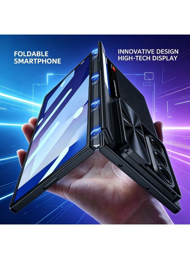 HaDoii Full Coverage Case for Samsung Galaxy Z Fold7, Hinge protection+Magnetic Kickstand + Built-in Screen Protector + Slide Camera Cover + Card Holder, Shockproof Armor Cover, Black - Image 5