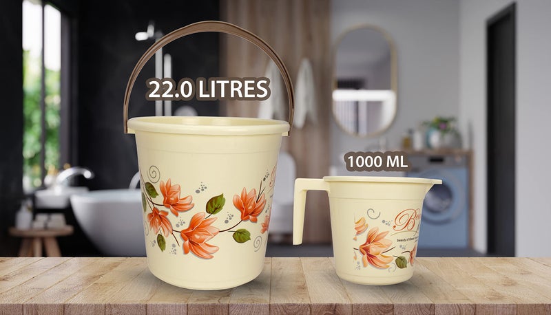 Halsey Plastic 2 Pieces Bathroom Set (Bucket 22 litres and Mug 1 litres) (Pink & Brown) - Image 5