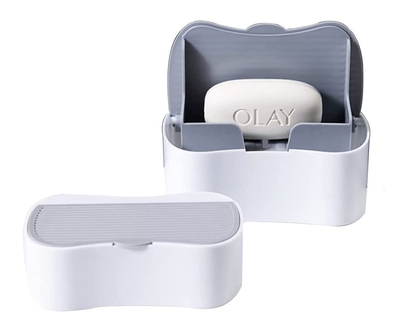 MEZON Wall-Mounted Drain Soap Box Soap Dish Detachable Soap Case Flip Soap Box for Bathroom Kitchen Shower (1 PC - Random Color) - Image 1